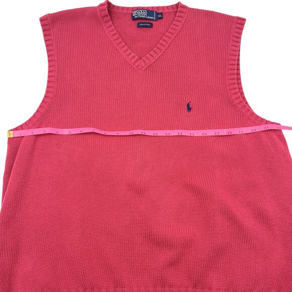 Polo Ralph Lauren Mens VTG Heavyweight Pink Cable Knit Cotton Sweater Vest Sz XL - Picture 9 of 10